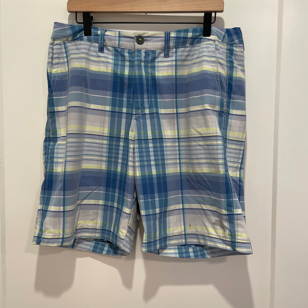 Tommy Bahama Island‎ Active Mens Blue Plaid Board Shorts Swim Trunks 9 Inseam
